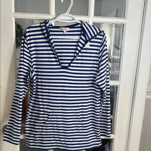 W48.    Striped Hooded Pullover - Navy & White